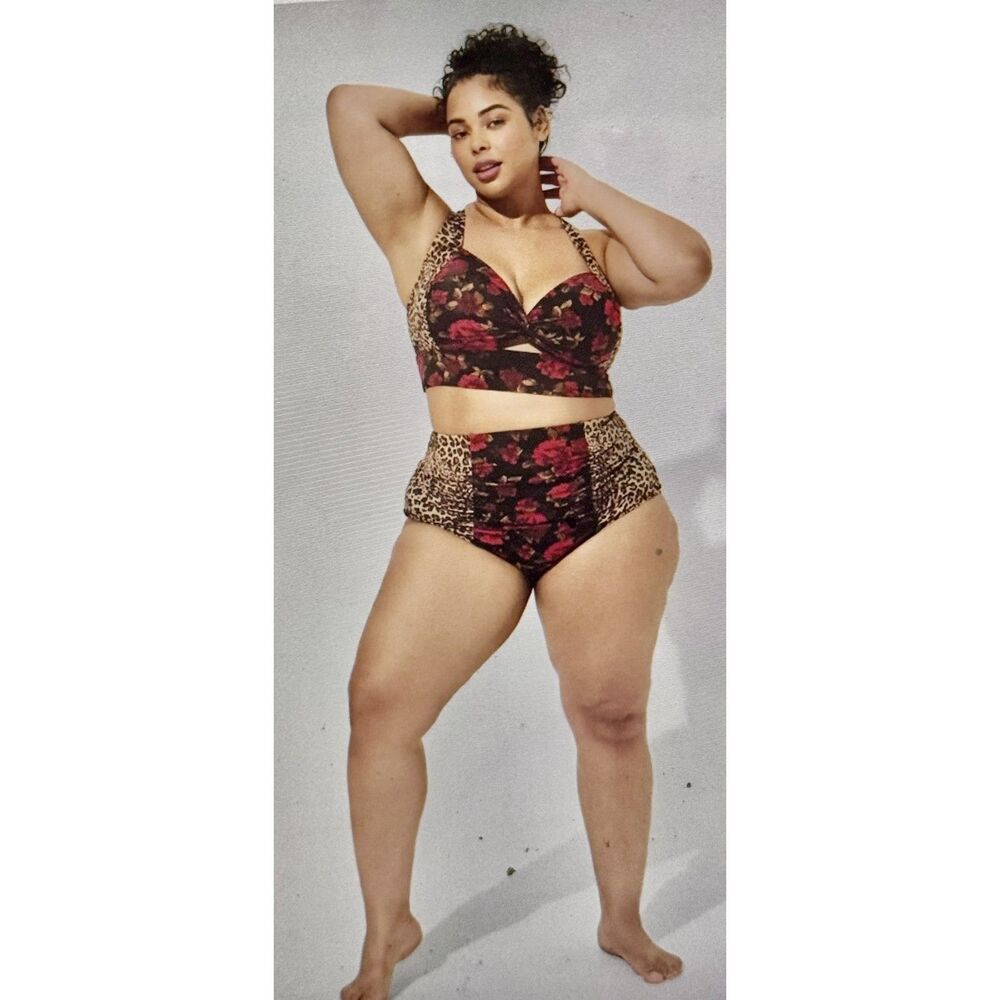 Torrid Floral Leopard Bikini SET Top 3X and Bottom 2X
